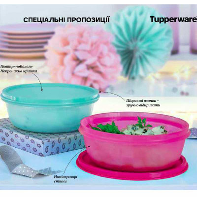 Набір герметичних чаш Великий хіт-парад 600мл Tupperware 2шт Набір герметичних чаш Великий хіт-парад 600мл Tupperware 2шт