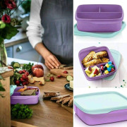 Герметичный ланч-бокс Школьник с разделителями сиреневый с голубой крышкой