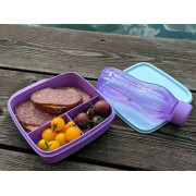 Герметичный ланч-бокс Школьник с разделителями сиреневый с голубой крышкой