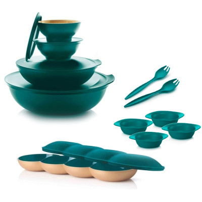 Набор сервировочный Аллегро Tupperware средний изумрудно-золотой Набор сервировочный Аллегро Tupperware средний изумрудно-золотой